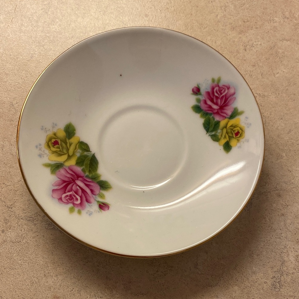 Floral Trinket Dish Saucer with Gold Trim